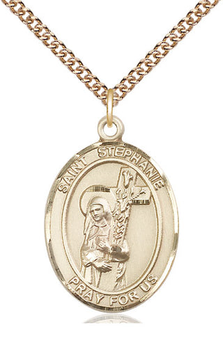 14kt Gold Saint Stephanie Medal Engraved Catholic Saint Jewelry