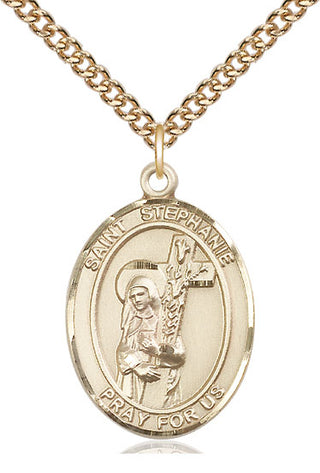 14kt Gold Saint Stephanie Medal Engraved Catholic Saint Jewelry