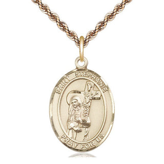 14kt Gold Saint Stephanie Medal Engraved Catholic Saint Jewelry