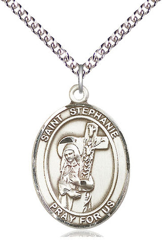 Sterling Silver Saint Stephanie Medal Catholic Jewelry Engraved Catholic Saint Jewelry