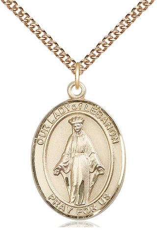 14kt Gold Our Lady of Lebanon Medal Engraved Catholic Saint Jewelry