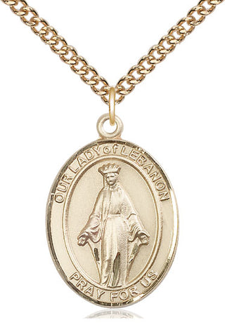 14kt Gold Our Lady of Lebanon Medal Engraved Catholic Saint Jewelry