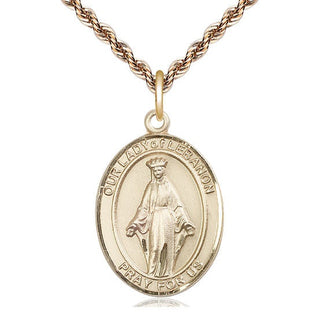 14kt Gold Our Lady of Lebanon Medal Engraved Catholic Saint Jewelry