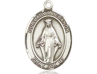 Pewter Our Lady of Lebanon Medal Engraved Catholic Saint Jewelry