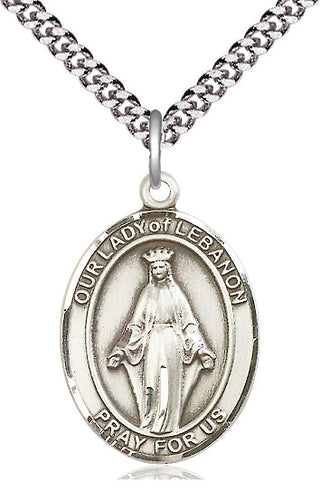 Pewter Our Lady of Lebanon Medal Catholic Jewelry Engraved Catholic Saint Jewelry