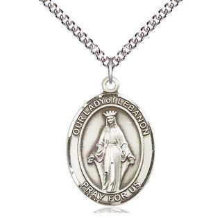 Sterling Silver Our Lady of Lebanon Medal Catholic Jewelry Engraved Catholic Saint Jewelry