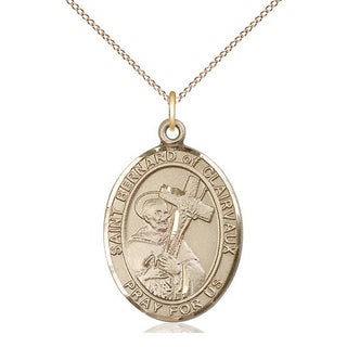 14kt Gold Saint Bernard of Clairvaux Medal Engraved Catholic Saint Jewelry