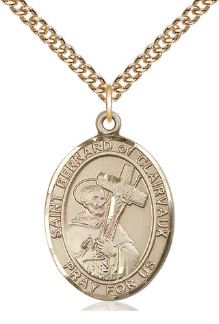 14kt Gold Saint Bernard of Clairvaux Medal Engraved Catholic Saint Jewelry