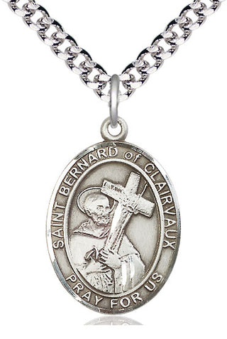 Sterling Silver Saint Bernard of Clairvaux Medal Catholic Jewelry Engraved Catholic Saint Jewelry