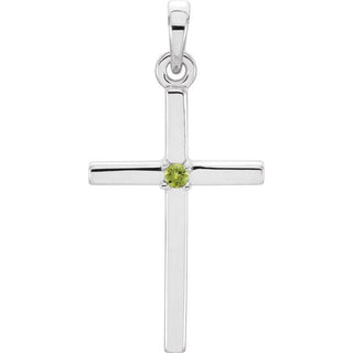 14K White Natural Peridot Cross Pendant