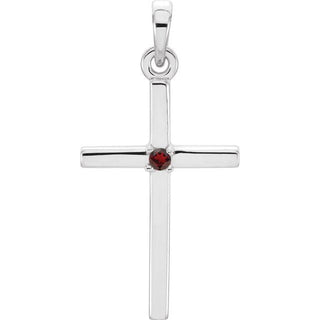 14K White Natural Mozambique Garnet Cross Pendant
