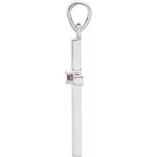 14K White Natural Pink Tourmaline Cross Pendant