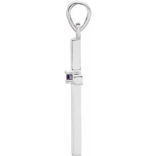 14K White Natural Amethyst Cross Pendant