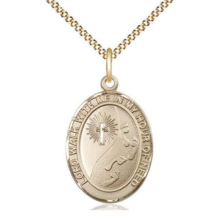 14kt Gold Filled Footprints Cross Medal Catholic Jewelry Engraved Catholic Saint Jewelry