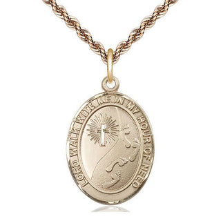 14kt Gold Filled Footprints Cross Medal Catholic Jewelry Engraved Catholic Saint Jewelry
