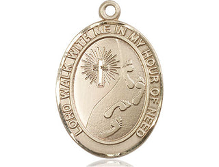 14kt Gold Footprints Cross Medal Engraved Catholic Saint Jewelry