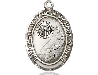 Sterling Silver Footprints Cross Medal Engraved Catholic Saint Jewelry