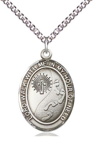Sterling Silver Footprints Cross Medal Catholic Jewelry Engraved Catholic Saint Jewelry