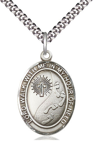 Sterling Silver Footprints Cross Medal Catholic Jewelry Engraved Catholic Saint Jewelry