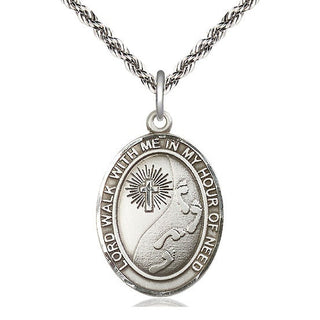 Sterling Silver Footprints Cross Medal Catholic Jewelry Engraved Catholic Saint Jewelry