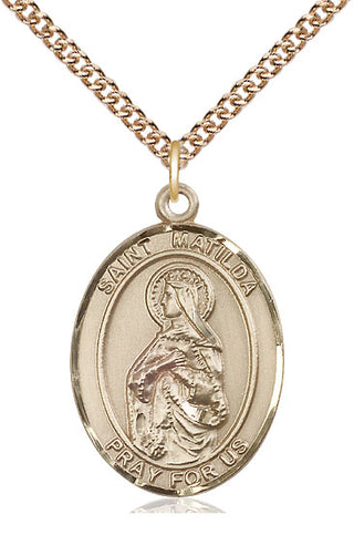 14kt Gold Saint Matilda Medal Engraved Catholic Saint Jewelry