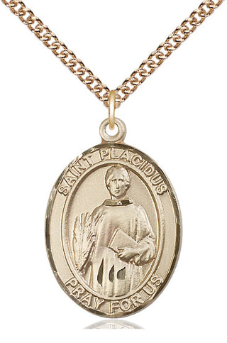 14kt Gold Filled Saint Placidus Medal Catholic Jewelry Engraved Catholic Saint Jewelry