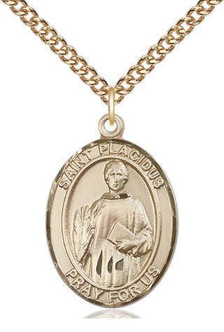 14kt Gold Filled Saint Placidus Medal Catholic Jewelry Engraved Catholic Saint Jewelry