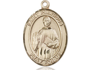 14kt Gold Saint Placidus Medal Engraved Catholic Saint Jewelry