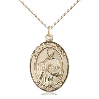 14kt Gold Saint Placidus Medal Engraved Catholic Saint Jewelry