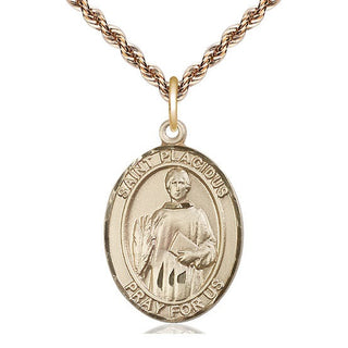14kt Gold Saint Placidus Medal Engraved Catholic Saint Jewelry
