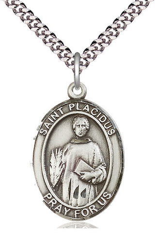 Pewter Saint Placidus Medal Catholic Jewelry Engraved Catholic Saint Jewelry