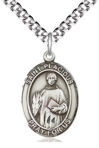 Pewter Saint Placidus Medal Catholic Jewelry Engraved Catholic Saint Jewelry
