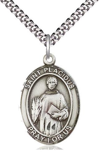 Pewter Saint Placidus Medal Catholic Jewelry Engraved Catholic Saint Jewelry