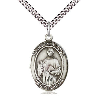 Sterling Silver Saint Placidus Medal Catholic Jewelry Engraved Catholic Saint Jewelry