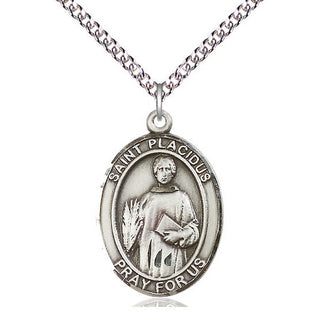 Sterling Silver Saint Placidus Medal Catholic Jewelry Engraved Catholic Saint Jewelry