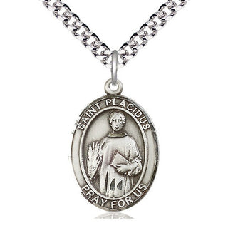 Sterling Silver Saint Placidus Medal Catholic Jewelry Engraved Catholic Saint Jewelry