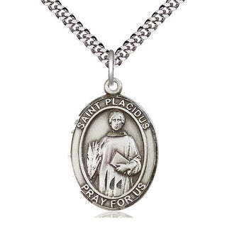 Sterling Silver Saint Placidus Medal Catholic Jewelry Engraved Catholic Saint Jewelry