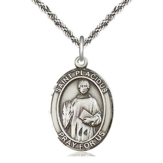 Sterling Silver Saint Placidus Medal Catholic Jewelry Engraved Catholic Saint Jewelry