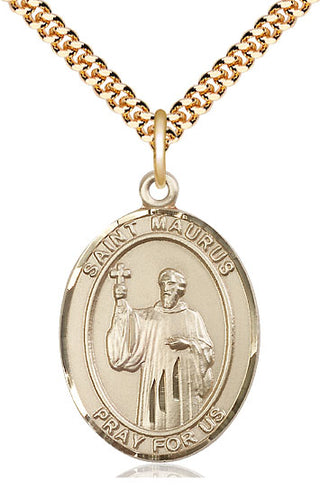 14kt Gold Filled Saint Maurus Medal Catholic Jewelry Engraved Catholic Saint Jewelry