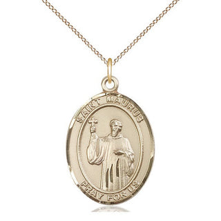 14kt Gold Saint Maurus Medal Engraved Catholic Saint Jewelry