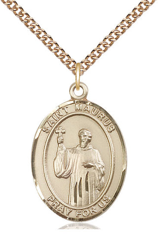 14kt Gold Saint Maurus Medal Engraved Catholic Saint Jewelry