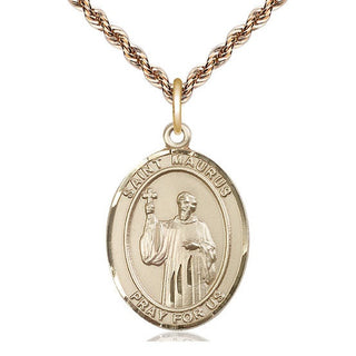 14kt Gold Saint Maurus Medal Engraved Catholic Saint Jewelry