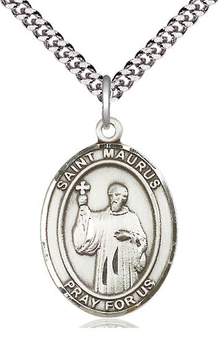 Pewter Saint Maurus Medal Catholic Jewelry Engraved Catholic Saint Jewelry