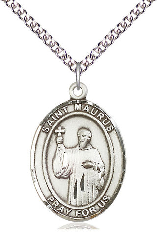 Sterling Silver Saint Maurus Medal Catholic Jewelry Engraved Catholic Saint Jewelry