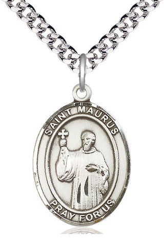 Sterling Silver Saint Maurus Medal Catholic Jewelry Engraved Catholic Saint Jewelry