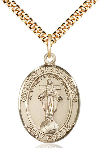 14kt Gold Filled Our Lady of All Nations Medal Catholic Jewelry Engraved Catholic Saint Jewelry