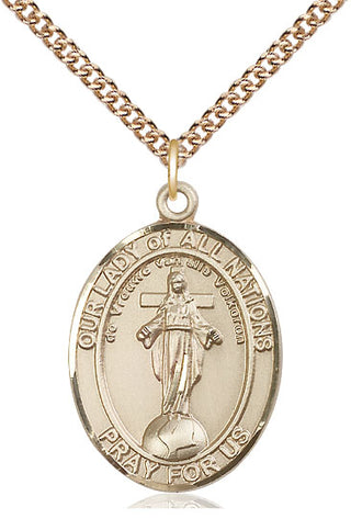 14kt Gold Filled Our Lady of All Nations Medal Catholic Jewelry Engraved Catholic Saint Jewelry
