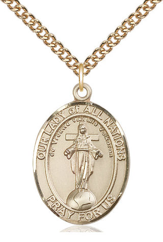 14kt Gold Filled Our Lady of All Nations Medal Catholic Jewelry Engraved Catholic Saint Jewelry