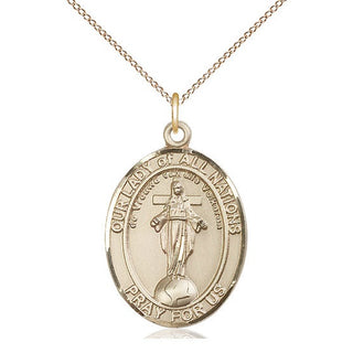 14kt Gold Our Lady of All Nations Medal Engraved Catholic Saint Jewelry