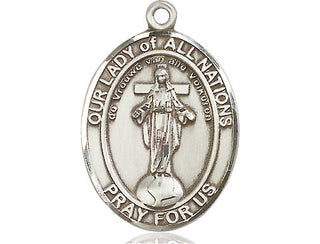 Pewter Our Lady of All Nations Medal Engraved Catholic Saint Jewelry